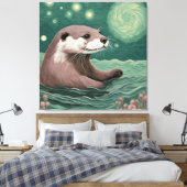 Otter in der Sternennacht und Rose Leinwanddruck (Insitu (Schlafzimmer))