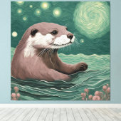 Otter in der Sternennacht und Rose Leinwanddruck (Insitu (Holzboden))