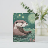 Otter in der Sternennacht und Rose Postkarte (Stehend Vorderseite)