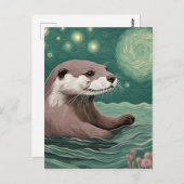 Otter in der Sternennacht und Rose Postkarte (Vorne/Hinten)