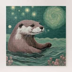 Otter in der Sternennacht und Rose Puzzle
