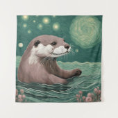 Otter in der Sternennacht und Rose Wandteppich (Vorderseite)