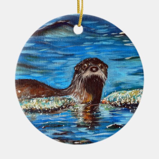 Otter in der Waves-Malerei Keramik Ornament (Vorne)