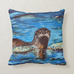 Otter in der Waves-Malerei Kissen