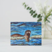 Otter in der Waves-Malerei Postkarte (Stehend Vorderseite)