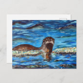 Otter in der Waves-Malerei Postkarte (Vorne/Hinten)