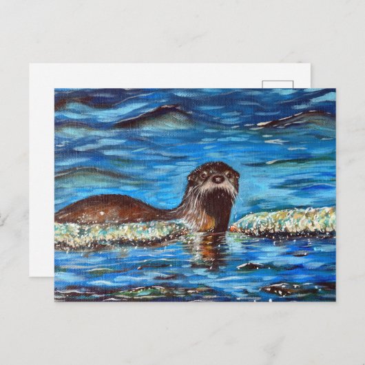 Otter in der Waves-Malerei Postkarte (Vorne/Hinten)