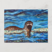 Otter in der Waves-Malerei Postkarte (Vorderseite)