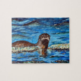 Otter in der Waves-Malerei Puzzle