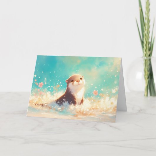 Otter in einem Geplash des Frühlings Karte (Vorderseite)