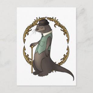 Otter in einem Waistcoat und einem Bowlerhut Postkarte