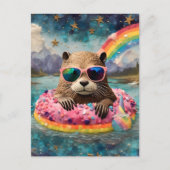 Otter in einer Doughnut auf einer Floattour Postkarte (Vorderseite)