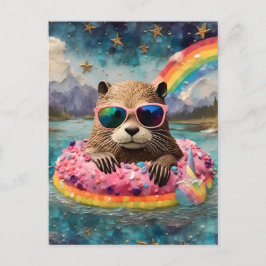 Otter in einer Doughnut auf einer Floattour Postkarte