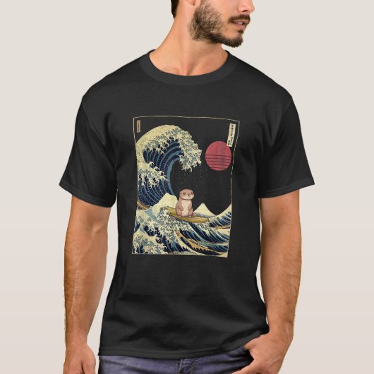 Otter Japanisch Kanagawa Wave Funny Surf Tier T-Shirt (Vorderseite)
