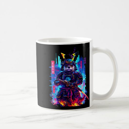 Otter Katana Cyberpunk Neon Samurai Japanese Art Kaffeetasse (Rechts)