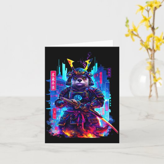 Otter Katana Cyberpunk Neon Samurai Japanese Art  Karte (Gelbe Blume)