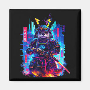 Otter Katana Cyberpunk Neon Samurai japanische Kun Magnet