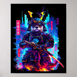 Otter Katana Cyberpunk Neon Samurai japanische Kun Poster