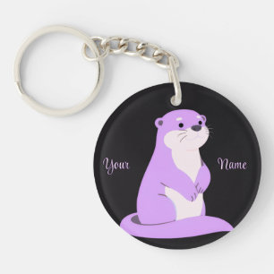 Otter Lila Custom Süß Kawaii Schwarzer Schlüsselan Schlüsselanhänger