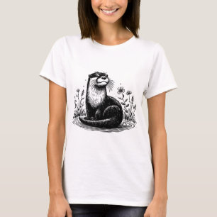 Otter-Linienkunst-Naturillustration T-Shirt