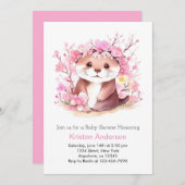 Otter Magic Pink Wildblumen Girl Baby Dusche Einladung (Vorne/Hinten)