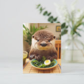 Otter mit Algensalat Postkarte (Stehend Vorderseite)