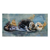 Otter mit Baby auf dem Wasser Poster (Vorderseite)