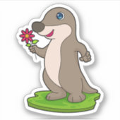 Otter mit Blume Aufkleber (Vorderseite)