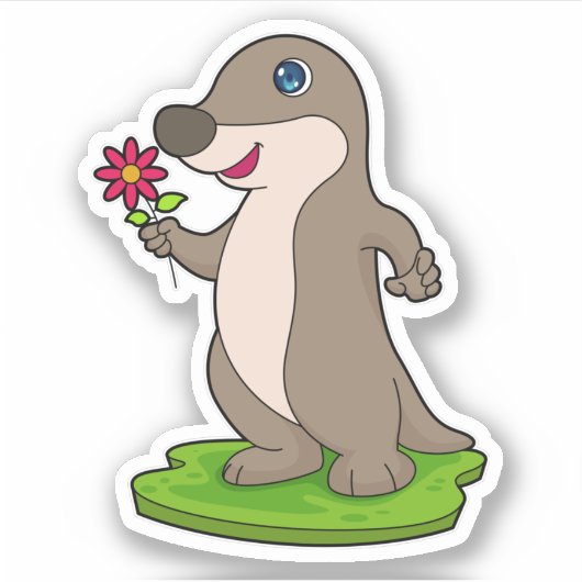 Otter mit Blume Aufkleber (Vorderseite)