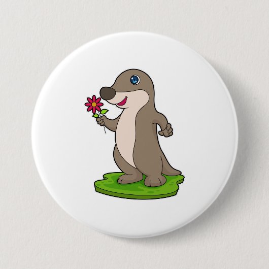 Otter mit Blume Button (Vorderseite)