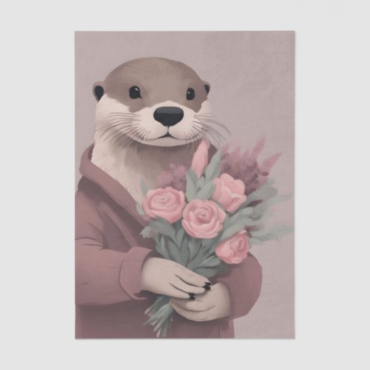 Otter mit Blume entcoupage Seidenpapier (Vorderseite)