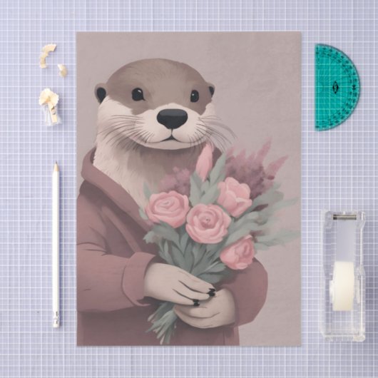 Otter mit Blume entcoupage Seidenpapier (Handwerk)