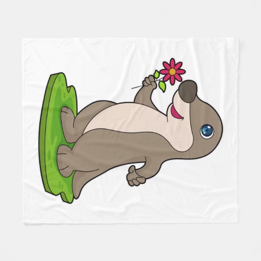 Otter mit Blume Fleecedecke (Vorderseite (Horizontal))