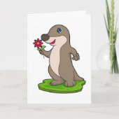 Otter mit Blume Karte (Vorderseite)
