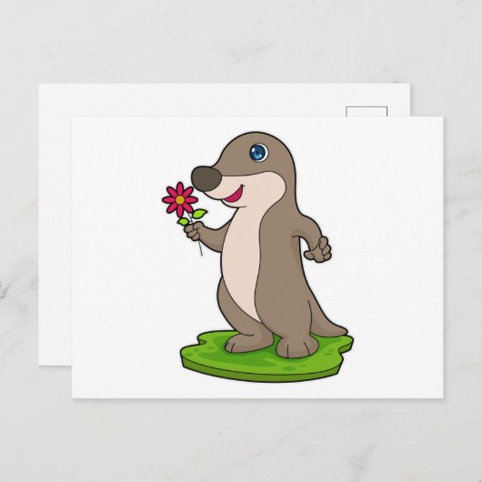 Otter mit Blume Postkarte (Vorne/Hinten)