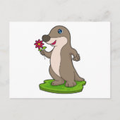 Otter mit Blume Postkarte (Vorderseite)