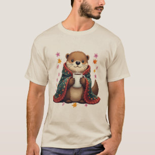 Otter mit Coffee Tasse in Cosy Blanket Niedlich T-Shirt