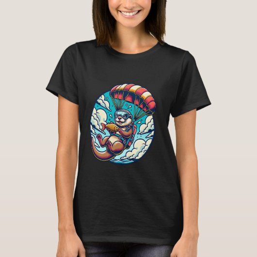 Otter mit Fallschirm und Fischabenteuer T-Shirt (Vorderseite)