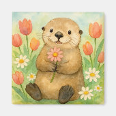 Otter mit Frühlingsblüten Magnet (Vorne)