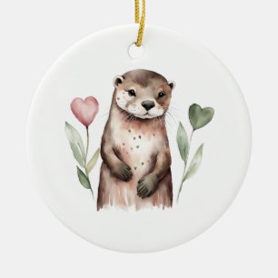 Otter mit herzförmigen Blume Keramik Ornament