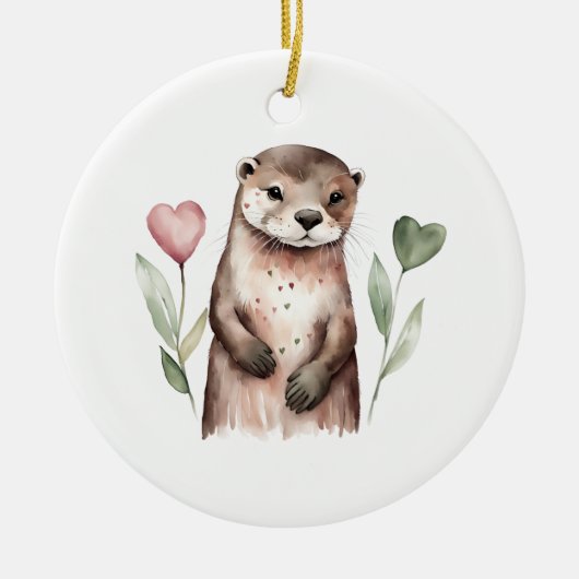 Otter mit herzförmigen Blume Keramik Ornament (Vorne)