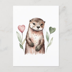 Otter mit herzförmigen Blume Postkarte