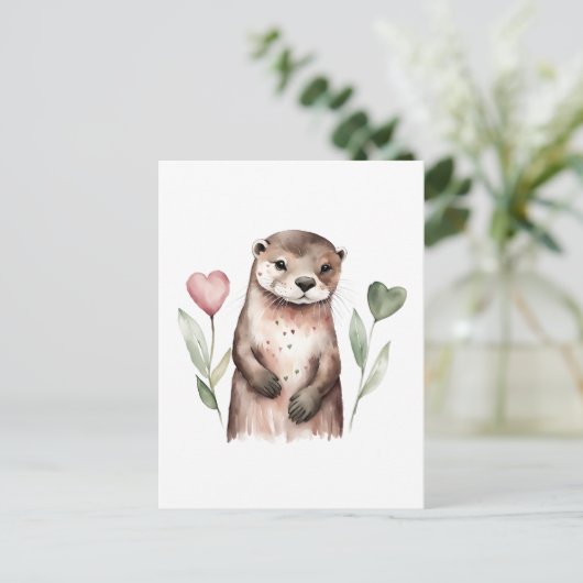 Otter mit herzförmigen Blume Postkarte (Stehend Vorderseite)