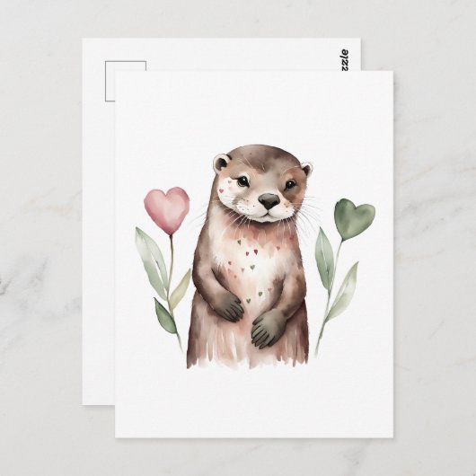 Otter mit herzförmigen Blume Postkarte (Vorne/Hinten)