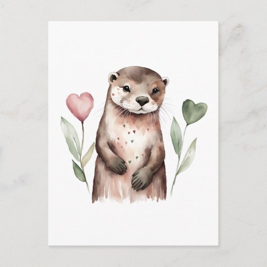 Otter mit herzförmigen Blume Postkarte (Vorderseite)