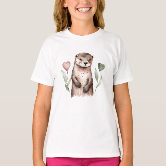 Otter mit herzförmigen Blume T-Shirt (Vorderseite)