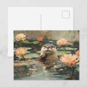 Otter mit Lotus-Blume Malerei Postkarte (Vorne/Hinten)