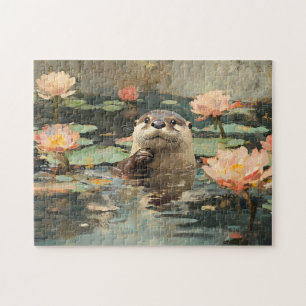 Otter mit Lotus-Blume Malerei Puzzle