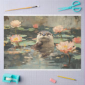 Otter mit Lotus-Blume Zeichnen von Decoupage Seidenpapier (Basteln)