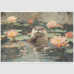 Otter mit Lotusblumen Malerei Decoupage Seidenpapier